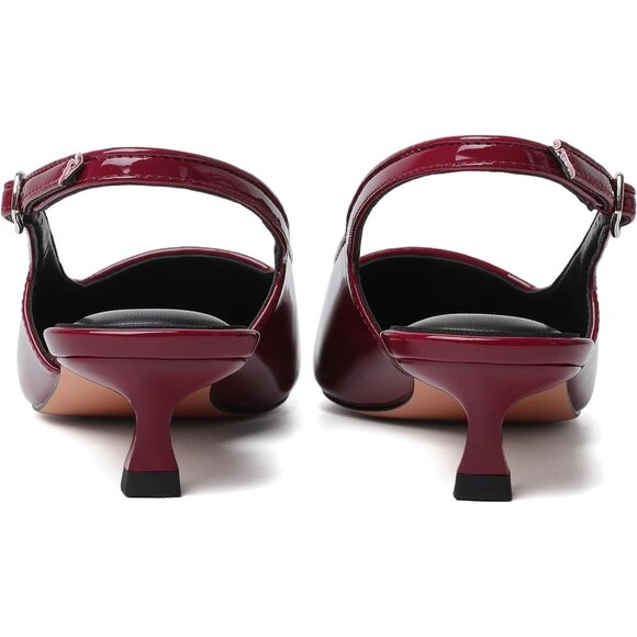 Women's Burgundy 1 Pointed Closed Toe Slingback Kitten Heels Pumps Party Shoes - Picture 7 of 9